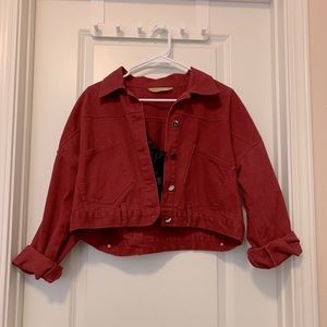 Red oversized denim jacket